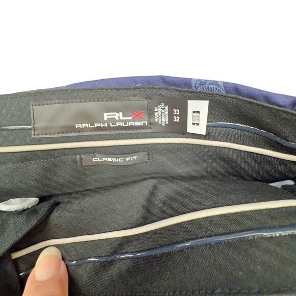 RLX Ralph Lauren Performance Golf Classic Fit Pant Bag FORE Club Navy Blue 33x32 - Picture 7 of 9